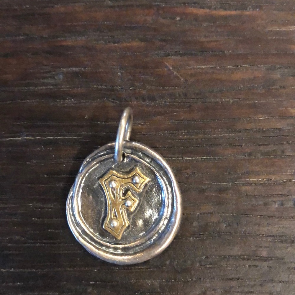 Letter “F” Rivet Insignia Charm Waxing Poetic